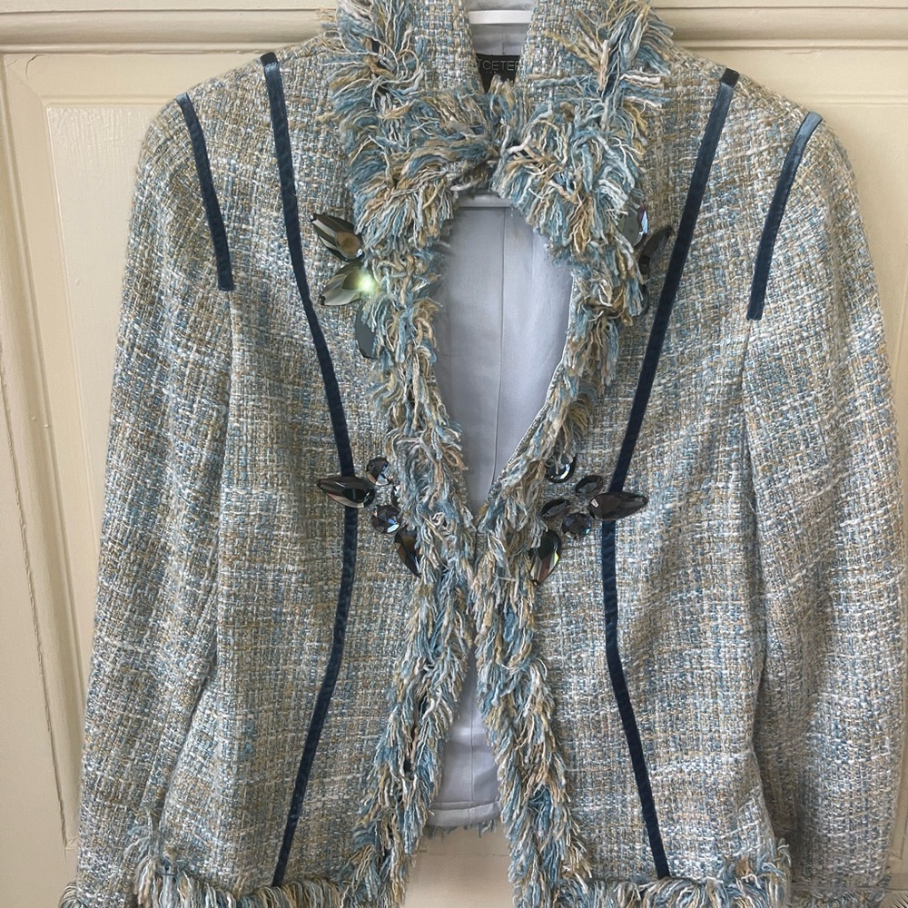 Etcetera Blue and Gray wool Suit -Blazer and skirt
